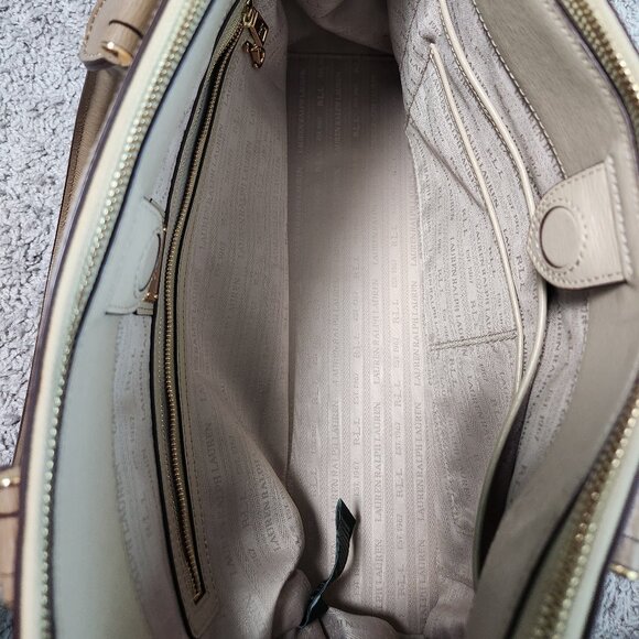 Lauren Ralph Lauren Two-Tone Leather Satchel double zip large - Picture 4 of 7